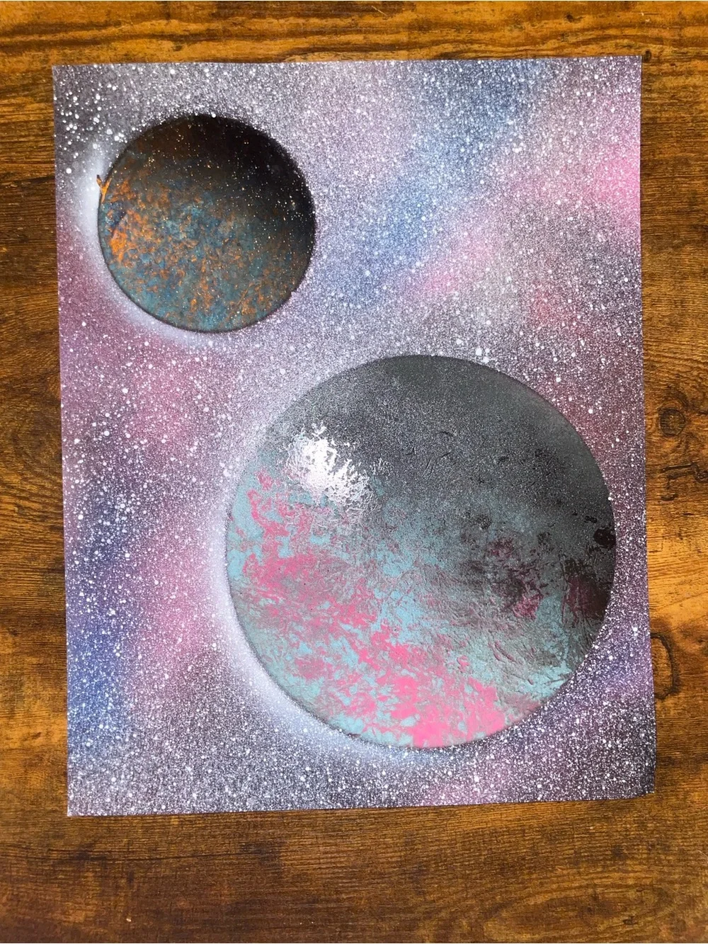 Abstract Space Planet Wall Art in Pink, Blue and Gray